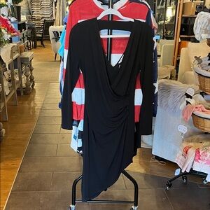 BCBG Black Draped V-Neck Asymmetric Dress - Women